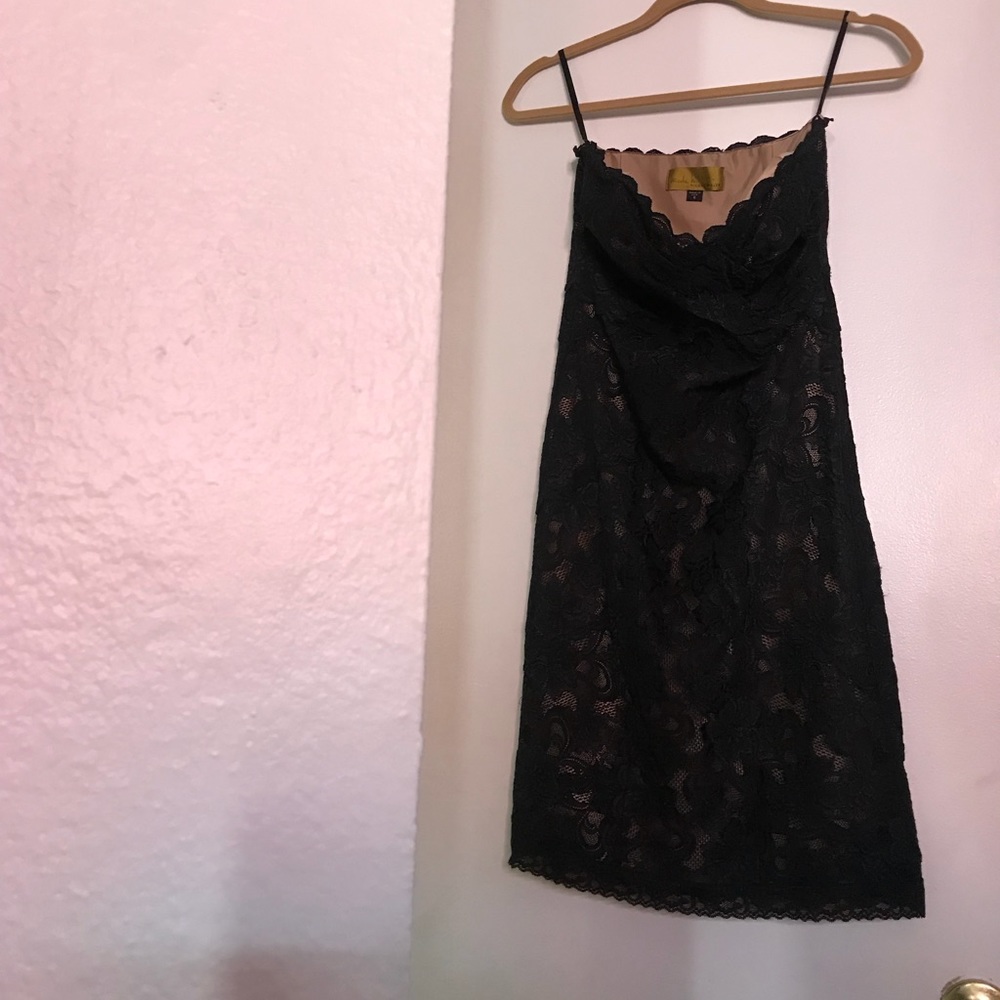 Nicole Miller strapless black lace cocktail dress